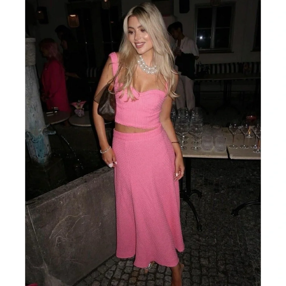 Zara Pink Textured Tweed Cropped Bustier Top BNWT